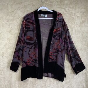 Chicos Sweater 3 US L Floral Velvet Burnout Kimono Cardigan Y2K Artsy Witchy EUC